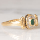 Anello doppio girevole in oro giallo 14K con rubino (0.20ct ca.)/smeraldo (0.14ct ca.) e diamanti, anni ‘80