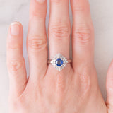 Anello ballerina vintage in platino con zaffiro (1.15ct) e diamanti (0.80ctw), anni ‘80/‘90