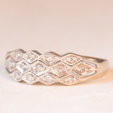 Anello a fascia vintage in oro bianco 9K con diamanti (0.13ctw ca.), anni ‘70/‘80