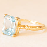 Anello vintage francese in oro giallo 18K con topazio azzurro trattato (2.70ct ca.), anni ‘50/‘60