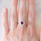 Anello ballerina vintage in platino con rubino (1.05ct) e diamanti (0.43ctw), anni ‘80/‘90