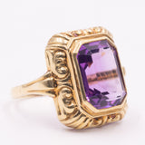 Anello da cocktail vintage in oro giallo 14K con ametista (4.60ct ca.), anni ‘70