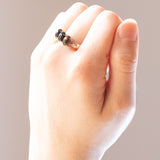 Anello vintage in oro rosa 9K con ammoliti e diamanti