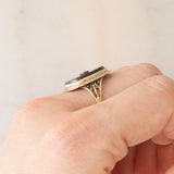 Anello Art Déco in oro giallo 14K con onice e diamante, anni ‘30