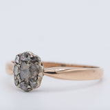 Anello a margherita antico in oro giallo 14K e argento con diamanti di taglio rosetta, primi del ‘900