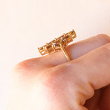 Anello vintage in oro giallo 9K con quarzi citrini (1.80ctw ca.) e diamanti, anni ‘80