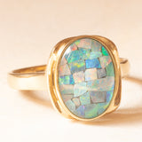 Anello vintage in oro giallo 9K con mosaico di opali triplet