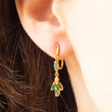 Orecchini vintage pendenti in oro giallo 14K con smeraldi (0.40ctw ca.) e diamanti