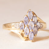 Anello vintage in oro giallo e bianco 9K con tanzaniti (0.70ctw ca.) e diamanti (0.02ctw ca.), anno 2003
