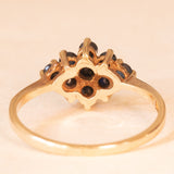 Anello a fiore vintage in oro giallo 9K con zaffiri (0.30ctw ca.), anni ‘80
