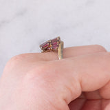 Anello vintage in oro giallo 8K con tormaline rosse, anni ‘80