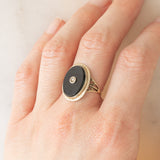 Anello Art Déco in oro giallo 14K con onice e diamante, anni ‘30