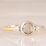 Solitario Art Déco in oro giallo e bianco 14K con diamante, anni ‘20/‘30