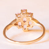 Anello a fiore vintage in oro giallo 10K con zaffiri rosa sintetici (1.20ctw ca.) e zaffiri bianchi, anno 1992