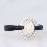 Anello vintage in stile Art Déco in platino con diamanti (centrale di 0.75ct) e onice