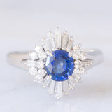Anello ballerina vintage in platino con zaffiro (1.15ct) e diamanti (0.80ctw), anni ‘80/‘90