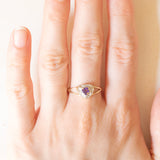 Anello vintage in oro giallo e bianco 9K con ametista (0.24ct ca.) e diamante, anni ‘70/‘80