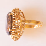 Anello da cocktail vintage in oro giallo 14K con quarzo fumé (14ct ca.), anni ‘70