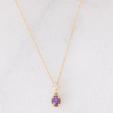 Collana vintage in oro giallo 10K con punto luce con ametista e diamante
