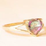 Anello vintage in oro giallo 9K con topazio mistico di taglio a cuore (2ct ca.), anni ‘90/‘2000