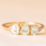 Trilogy vintage in oro giallo 10K con tormaline azzurre (1ctw ca.) e diamanti (0.03ctw ca.)