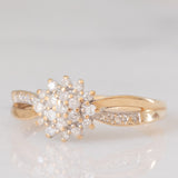 Anello a fiore vintage in oro giallo 9K con diamanti (0.25ctw ca.), anni ‘90