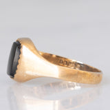 Anello chevalier vintage in oro giallo 9K con onice, anno 1979