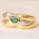 Anello vintage in oro giallo e bianco 18K con smeraldo (0.35ct ca.) e diamanti (0.04ctw ca.), anni ‘70