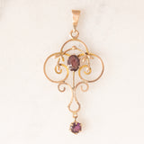 Pendente antico lavalier in oro rosa 9K con ametiste (0.50ctw ca.), anni ‘10/‘20