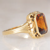 Anello da cocktail vintage in oro giallo 14K con quarzo citrino (1.80ct ca.), anni ‘40