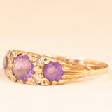 Anello vittoriano in oro giallo 9K con ametiste (0.30ctw ca.) e diamanti (0.04ctw ca.), primi del ‘900