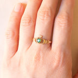Anello Claddagh vintage in oro giallo 9K con crisoprasio, anno 1992
