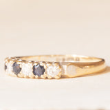 Veretta vintage in oro giallo e bianco 9K con zaffiri (0.20ctw ca.) e diamanti di taglio brillante (0.20ctw ca.), anno 1984