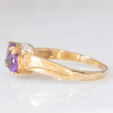 Toi et Moi vintage in oro giallo 9K con ametiste di taglio a cuore (0.80ctw ca.) e diamanti