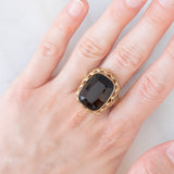 Anello da cocktail vintage in oro giallo 8K con quarzo fumé, anni ‘70