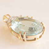 Ciondolo vintage in oro giallo e bianco 14K con acquamarina (10ct ca.) e diamanti di taglio brillante (0.25ctw ca.), anni ‘70