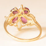Anello vintage in oro giallo e bianco 9K con tormaline (1.20ctw ca.), opali (0.60ctw ca.) e diamanti (0.04ctw ca.), anni ‘70/‘80