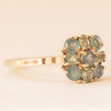 Anello a fiore moderno in oro giallo 9K con topazi verdi trattati (0.60ctw ca.), anno 2005