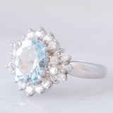 Anello a margherita vintage in platino con acquamarina (2ct) e diamanti (0.56ctw), anni ‘80