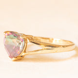Anello vintage in oro giallo 9K con topazio mistico di taglio a cuore (2ct ca.), anni ‘90/‘2000