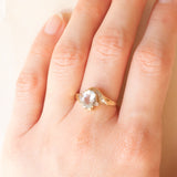Anello vintage in oro giallo 9K con acquamarina (0.90ct ca.) e diamanti (0.12ctw ca.), anni ‘80