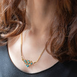 Collier vintage in oro giallo 8K con turchesi e diamante, anni ‘50