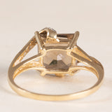Anello da cocktail vintage in oro giallo 9K con quarzo fumé (2ct ca.) e diamanti (0.05ctw ca.), anni ‘70