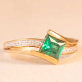 Anello vintage in oro giallo 9K con pasta di vetro verde e diamanti, anni ‘90