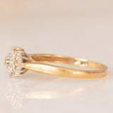 Anello a fiore vintage in oro giallo 9K con diamanti (0.10ctw ca.), anni ‘70/‘80