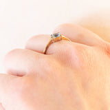 Anello solitario vintage in oro giallo 9K con topazio azzurro (0.35ct ca.), anno 1989