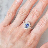 Anello a margherita vintage in platino con zaffiro (1.20ct) e diamanti (0.80ctw), anni ‘90