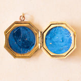 Ciondolo portafoto ottagonale vintage con lamina in oro giallo 9K su metallo, anni ‘40/‘50