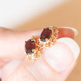 Orecchini vintage in oro giallo 9K con granati, anni ‘60