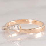 Anello vintage a fiocco in oro rosa e bianco 14K con diamanti
